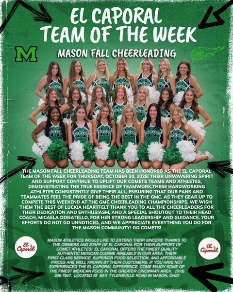 The Fall Cheerleading Team has been honored as this week’s El Caporal Team of the Week!